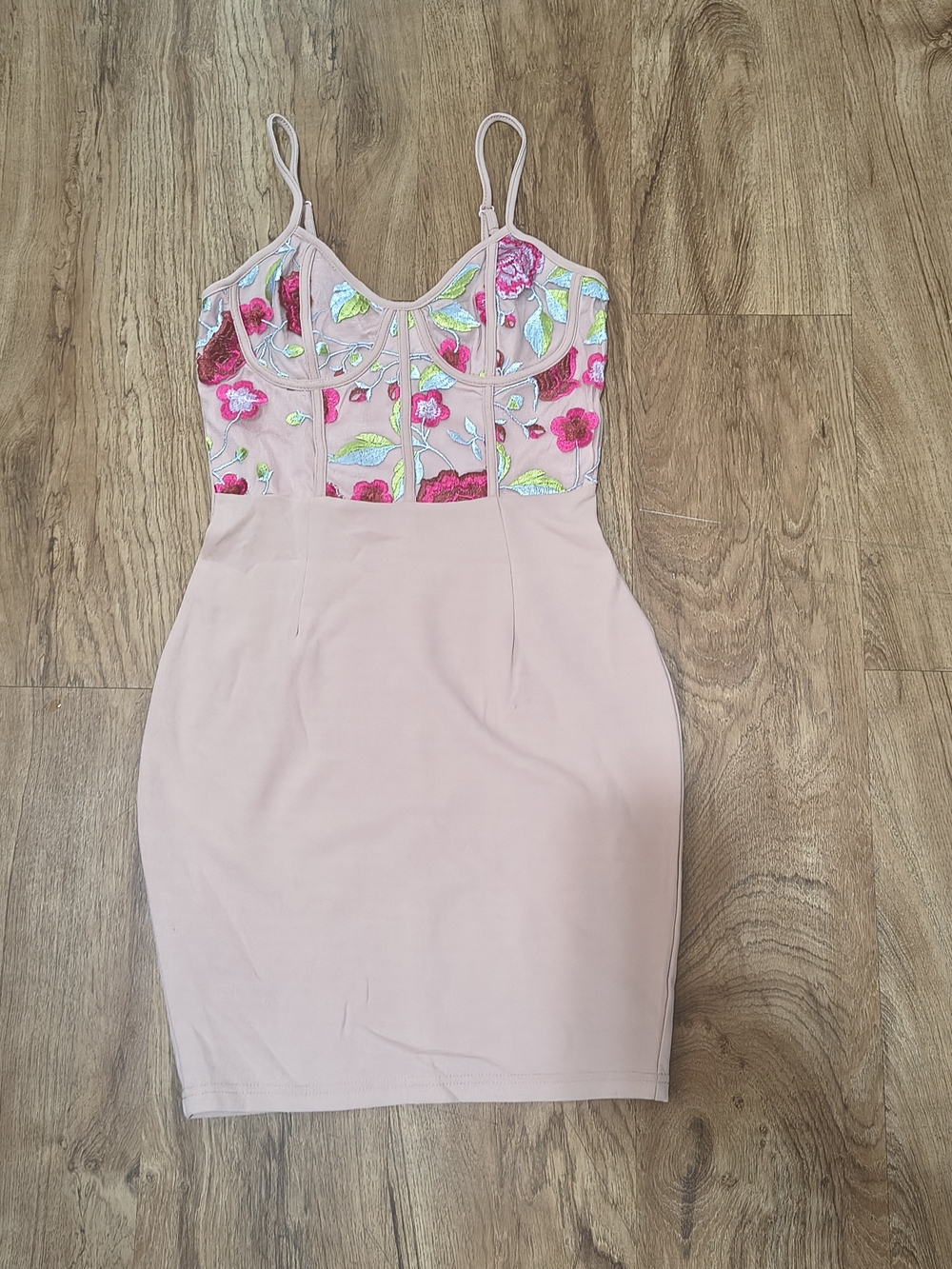 NaNa Blush Pink Embroidered Floral Mesh Mini Dress